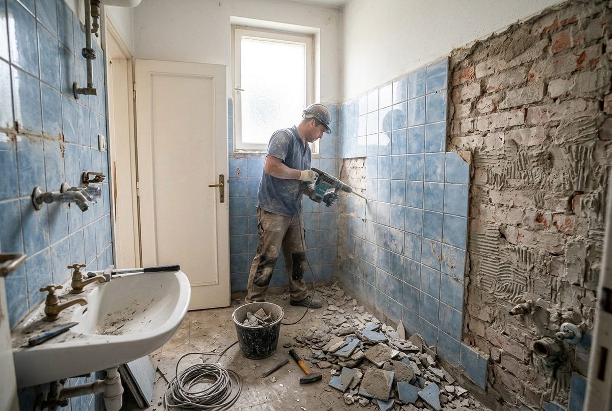 Къртене на плочки в баня в Бургас